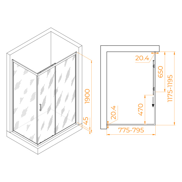 Душевой уголок (120х80) RGW Passage PA-245 410824582-11 прозрачное