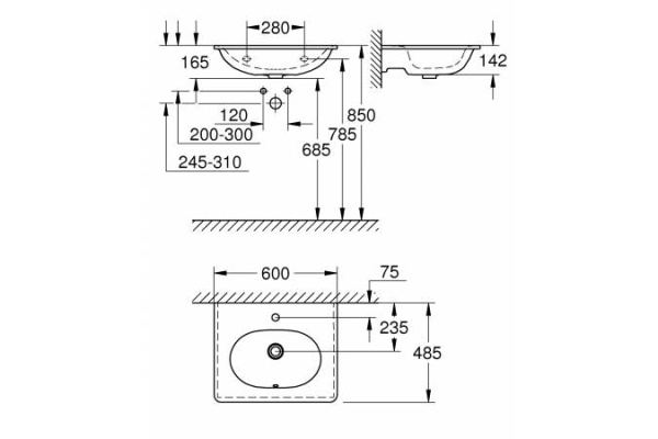 Раковина подвесная (60х48) Grohe Essence Ceramic 39565 00H (3956500H)