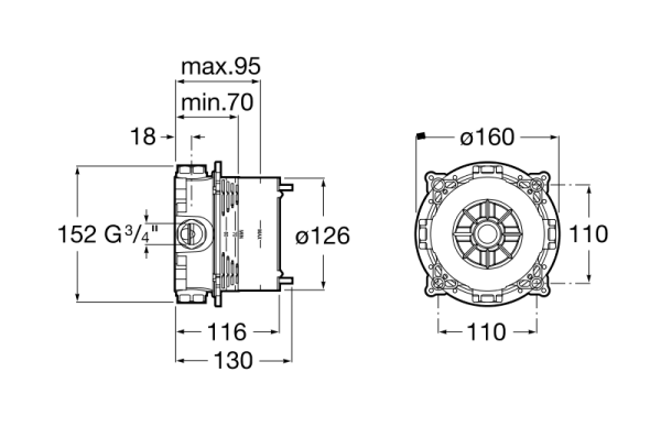 Универсальная монтажная коробка для встраиваемых смесителей для ванны/душа Roca RocaBox A525869403