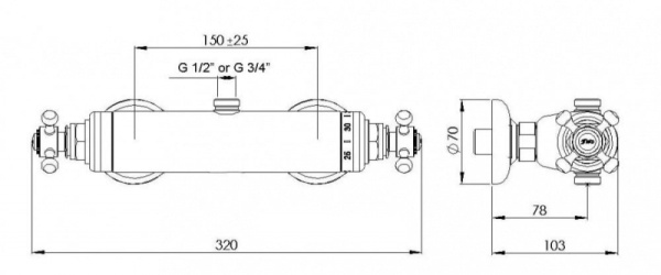 Смеситель с термостатом Cezares Golf GOLF-DS-T-03/24