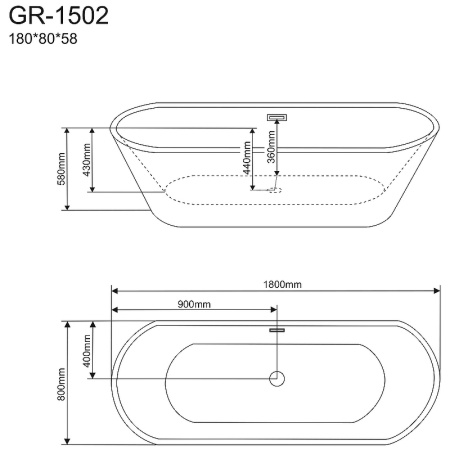 Акриловая ванна (180х80) Grossman Forta GR-1502 без гидромассажа