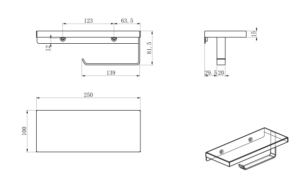 Держатель для туалетной бумаги с полкой WONZON & WOGHAND, черный матовый WW-V2801-MB
