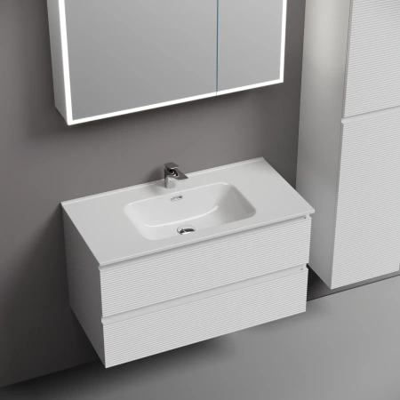 Тумба без раковины подвесная 90 см Sancos Folk FL90W белый матовый 