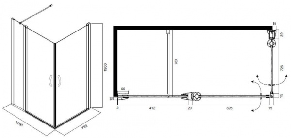 Душевой уголок AM.PM Bliss L W53G-D9E8W4CT