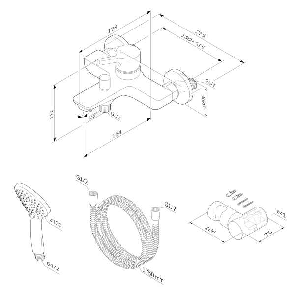 Смеситель для ванны Am.Pm X-Joy S F85B15000 Смеситель для ванны Am.Pm X-Joy S F85B15000