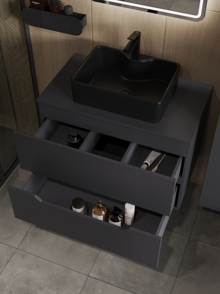 Тумба с раковиной подвесная 80 см, Orange Line Li-80TugMDF+B01-475MB графит/черный