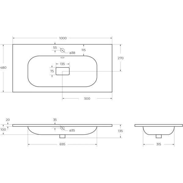 Раковина CEZARES CZR-1000/480-LV-MR-NV