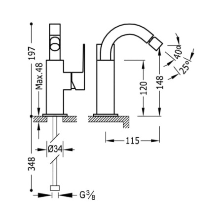 Смеситель для биде Tres Cuadro 106124