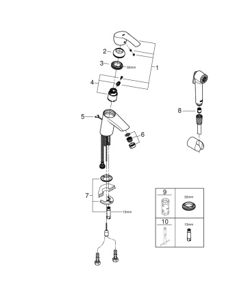 Смеситель для раковины с гигиеническим душем GROHE Eurosmart 23124 002 (23124002) хром