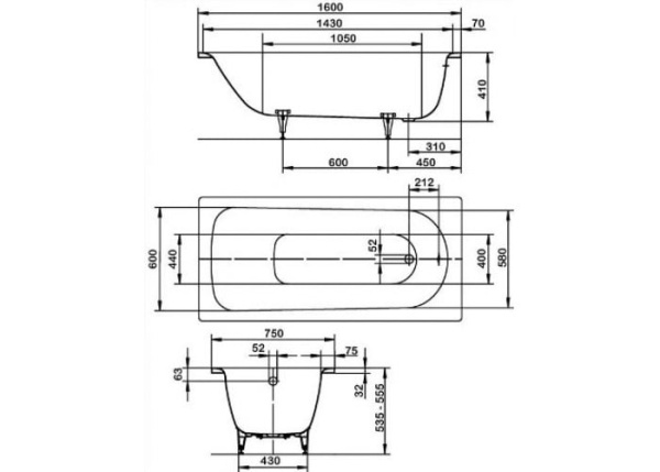 Стальная ванна Kaldewei Saniform Plus c покрытием Easy Clean (160x75) 112500013001 Стальная ванна Kaldewei Saniform Plus c покрытием Easy Clean (160x75) 112500013001
