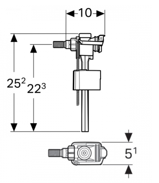 Впускной клапан Geberit тип 333, подвод воды сбоку, 3/8", ниппель из латуни 136.723.00.3