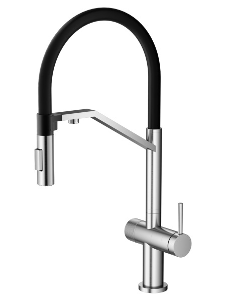 Смеситель для кухни однорычажный с каналом для питьевой воды и гибким изливом Agger Elegant A3241422 сатин матовый