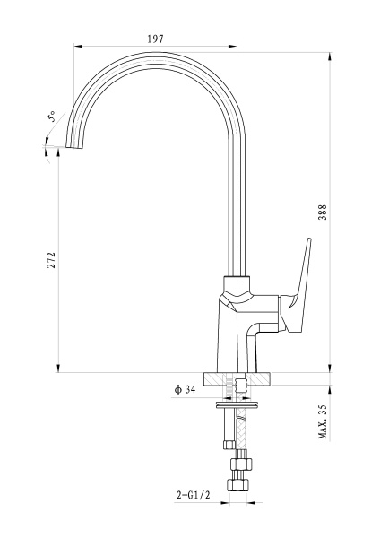 Смеситель для кухни WONZON & WOGHAND ATHENS, хром WW-082101-CR