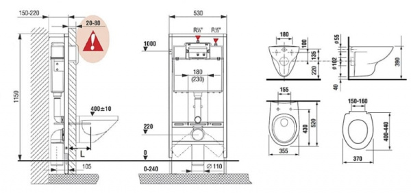 Комплект с крышкой-сиденьем микролифт, инсталляцией и кнопкой смыва Roca Mateo 893100010