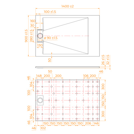 Душевой поддон (140х90) RGW TUS-W 553702914-01