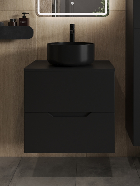 Тумба с раковиной подвесная 60 см, Orange Line Li-60TubMDF+B07-345B черный