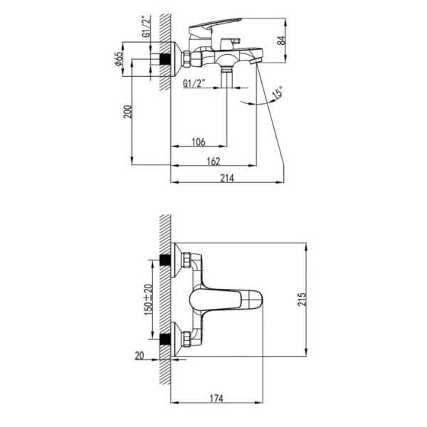 Смеситель для ванны Milardo Horizont (HORSB02M02)