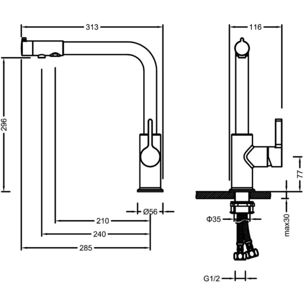 Смеситель для кухни с подключением фильтра Timo Hette черный 1026/03F