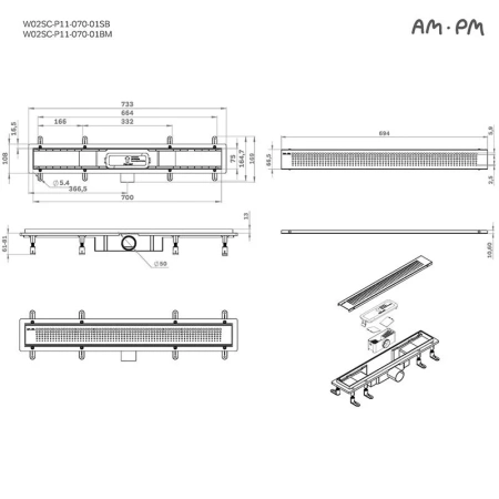 Душевой лоток 70 см Am.Pm PrimeFlow W02SC-P11-070-01SB хром матовый