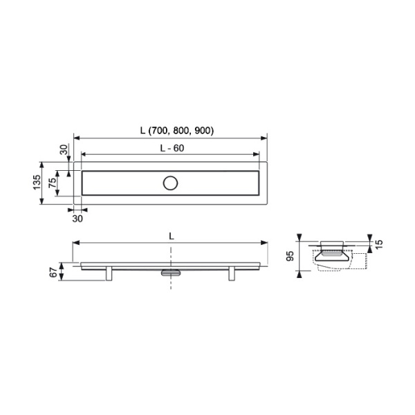 Комплект для монтажа дренажного канала Linus TECE 15101070