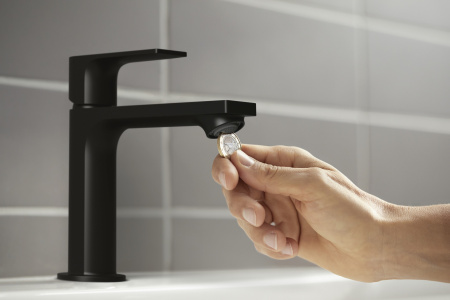 Смеситель для раковины с донным клапаном CoolStart Hansgrohe Rebris E 72559670 черный матовый