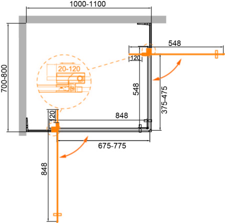 Душевой уголок (70х100) CEZARES SLIDER SLIDER-AH-2-70/80-100/110-BR-Cr