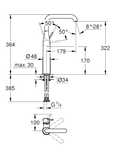 Смеситель для раковины однорычажный Grohe Essence New 32901 2431 (329012431) черный матовый