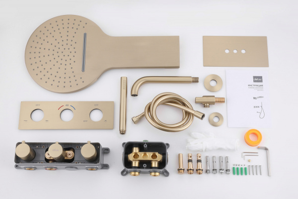 Душевой комплект ABBER Wasser Kreis AF8150G скрытого монтажа с изливом, термостат, золото матовое