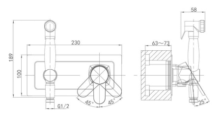 Смеситель с гигиеническим душем встраиваемый D&K Rhein Marx (DA1394501)