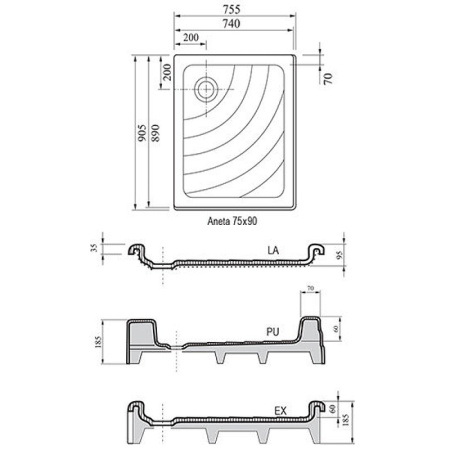 Душевой поддон Ravak Aneta PU 75х90 см A003701120