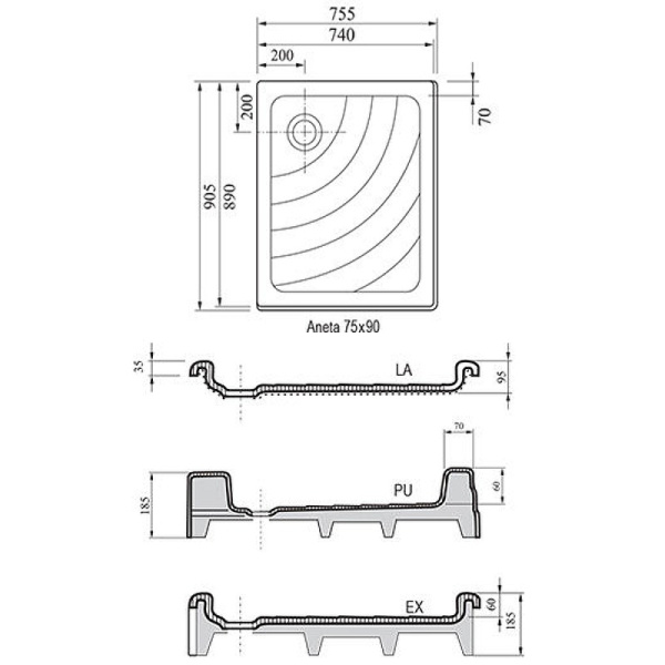 Душевой поддон Ravak Aneta PU 75х90 см A003701120