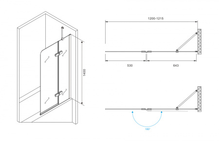 Шторка на ванну (120х140) ABBER Ewiges Wasser AG51120 хром