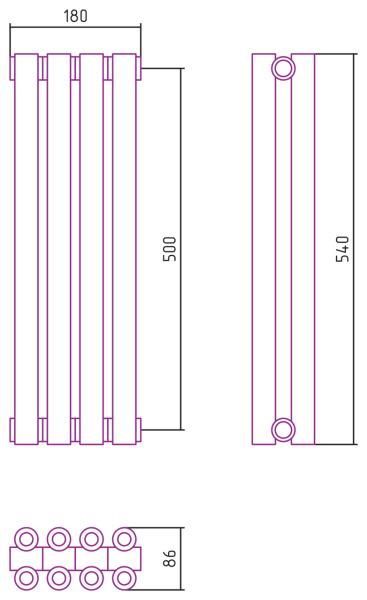 Полотенцесушитель Водяной Сунержа Эстет-00 (50х18) 4 секции Матовый Черный 31-0332-5004