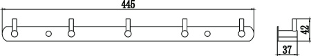 Планка с крючками 5 крючков Savol S-007215H