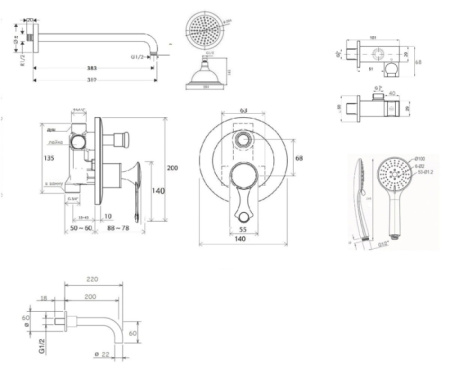 Душевой комплект Bronze de Luxe Yasmina NT800/B02