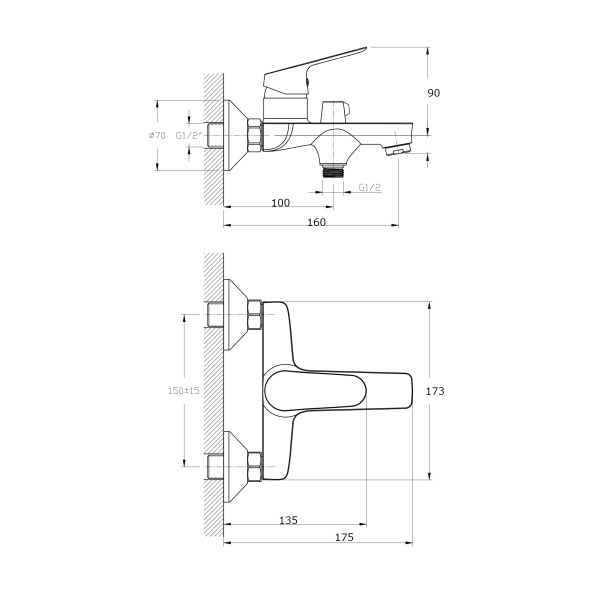 Смеситель для ванны с коротким изливом RUSH Yell YE5735-44 Смеситель для ванны с коротким изливом RUSH Yell YE5735-44