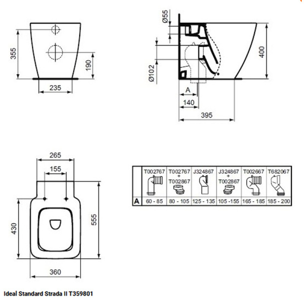 Унитаз приставной Ideal Standard Strada II AquaBlade T359801