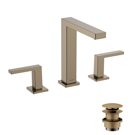 Смеситель для раковины на 3 отверстия с донным клапаном Push-Open Hansgrohe Tecturis E 73030140 шлифованная бронза