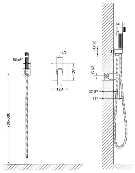 Смеситель встроенный с гигиеническим душем Timo Torne 4389/17SM золото матовое