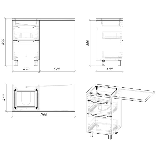 Тумба под стиральную машину Grossman ВИЛАР-50 см 125011 белая