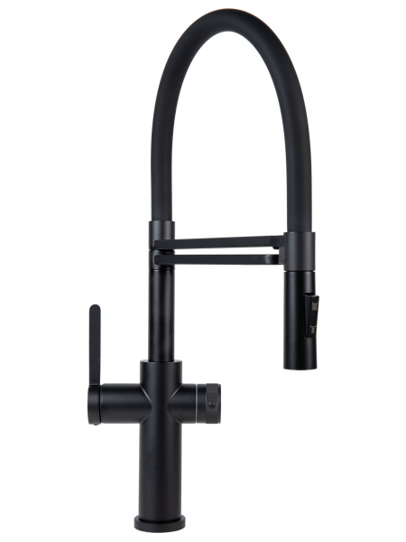 Смеситель для кухни однорычажный с каналом для питьевой воды и гибким изливом Agger Elegant A3252544 черный матовый