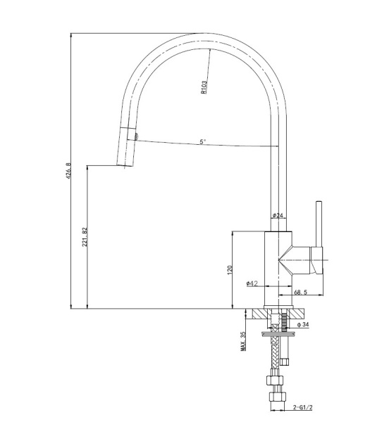 Смеситель для кухни с выдвижным изливом WONZON & WOGHAND хром WW-422902-CR