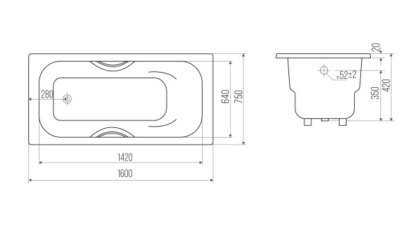 Чугунная ванна Goldman Donni (160x75) DN16075 Чугунная ванна Goldman Donni (160x75) DN16075