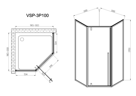 Душевой уголок Vincea  Penta VSP-3P100CL (100х100) хром, стекло прозрачное