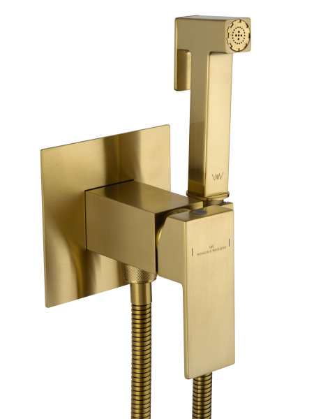 Смеситель с гигиеническим душем встраиваемый WONZON & WOGHAND CUBE, брашированное золото WW-88829016-BG Смеситель с гигиеническим душем встраиваемый WONZON & WOGHAND CUBE, брашированное золото WW-88829016-BG