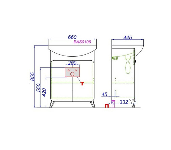 Тумба под раковину Aqwella Basic 65 BAS0106DZ