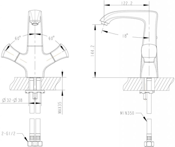 Смеситель для раковины Bravat Whirlpool F178112C