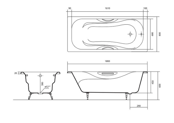 Чугунная ванна Aquatek Гамма 180x80 AQ8080FH-00 Чугунная ванна Aquatek Гамма 180x80 AQ8080FH-00