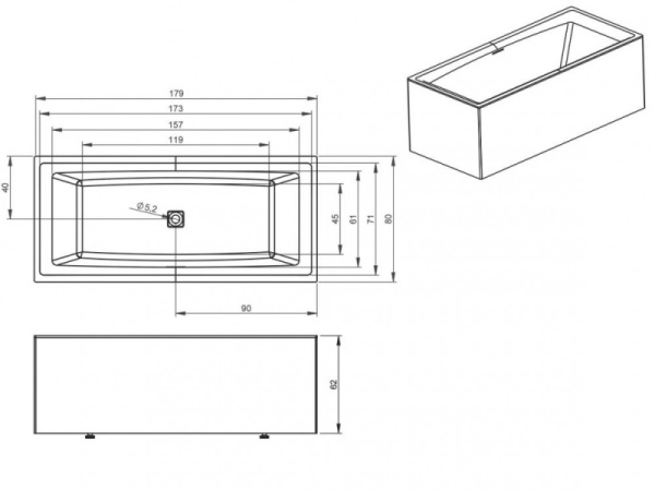 Ванна акриловая Riho Still Square Plug & Play (180x80) L B099031005