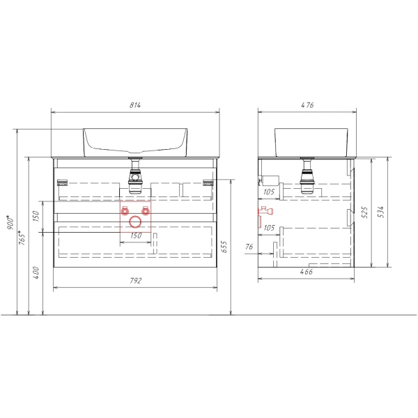 Тумба без раковины 80 см Aqwella Geometria GE01082WM белый матовый